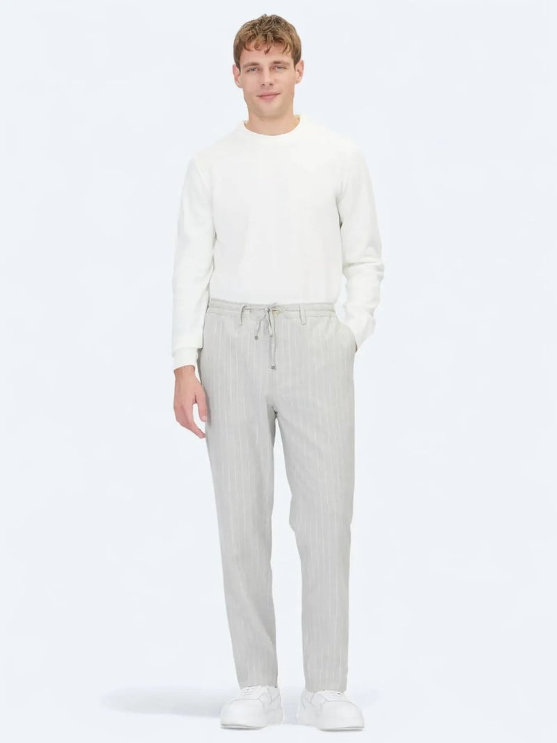 Kip Grey Weaving Jogging Fit Casual Linen Blended Trousers - Image 1